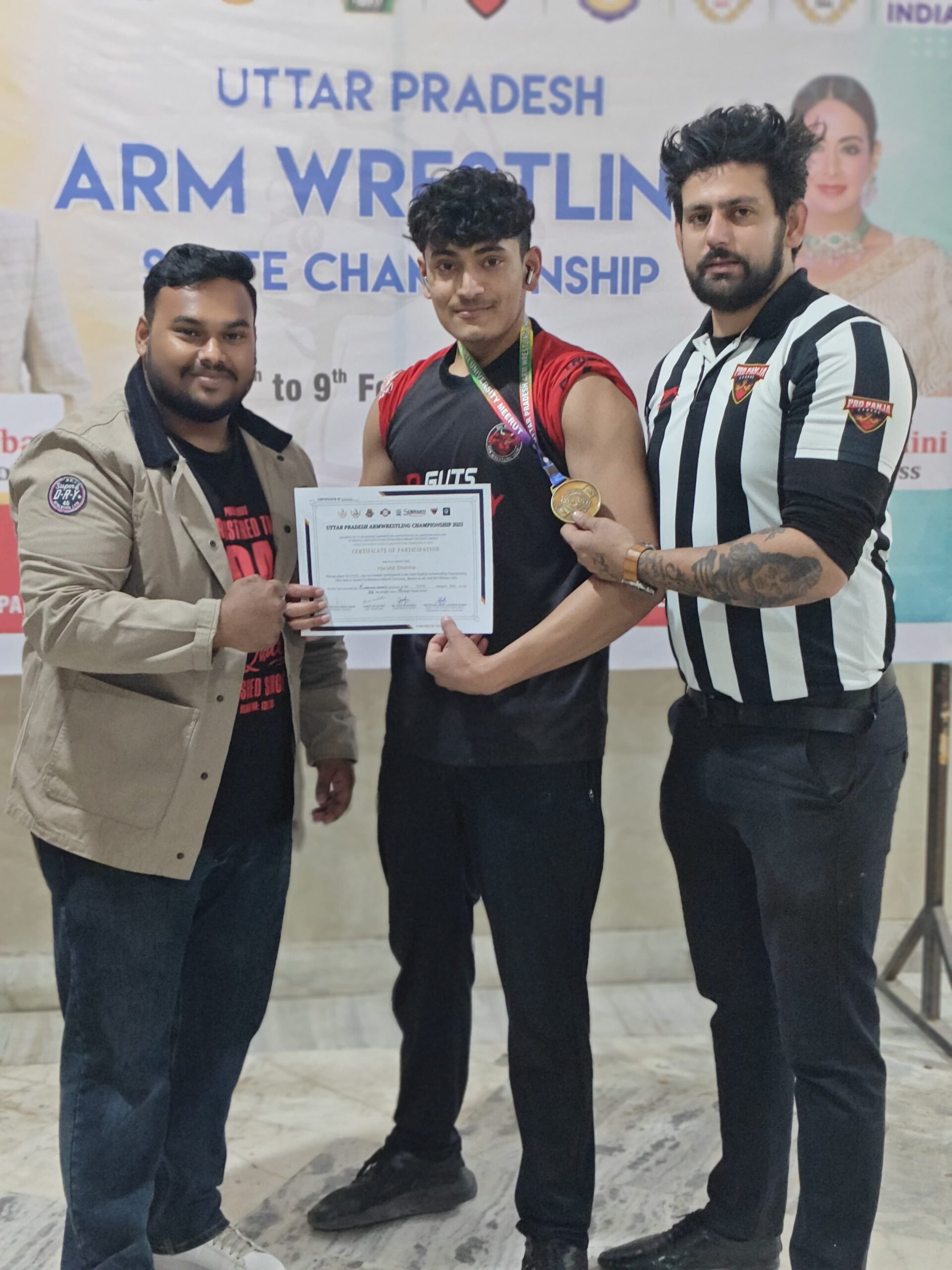 Harshit Sharma hoisted the flag of Hardoi by winning gold medal in arm wrestling.