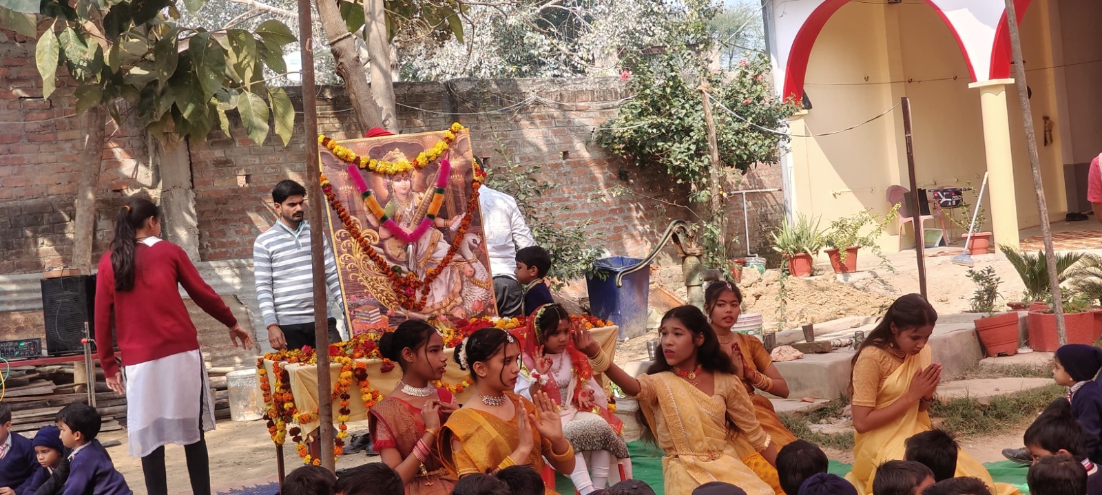 Installation of Saraswati statue in Upper Primary School Triveni on Basant Panchami