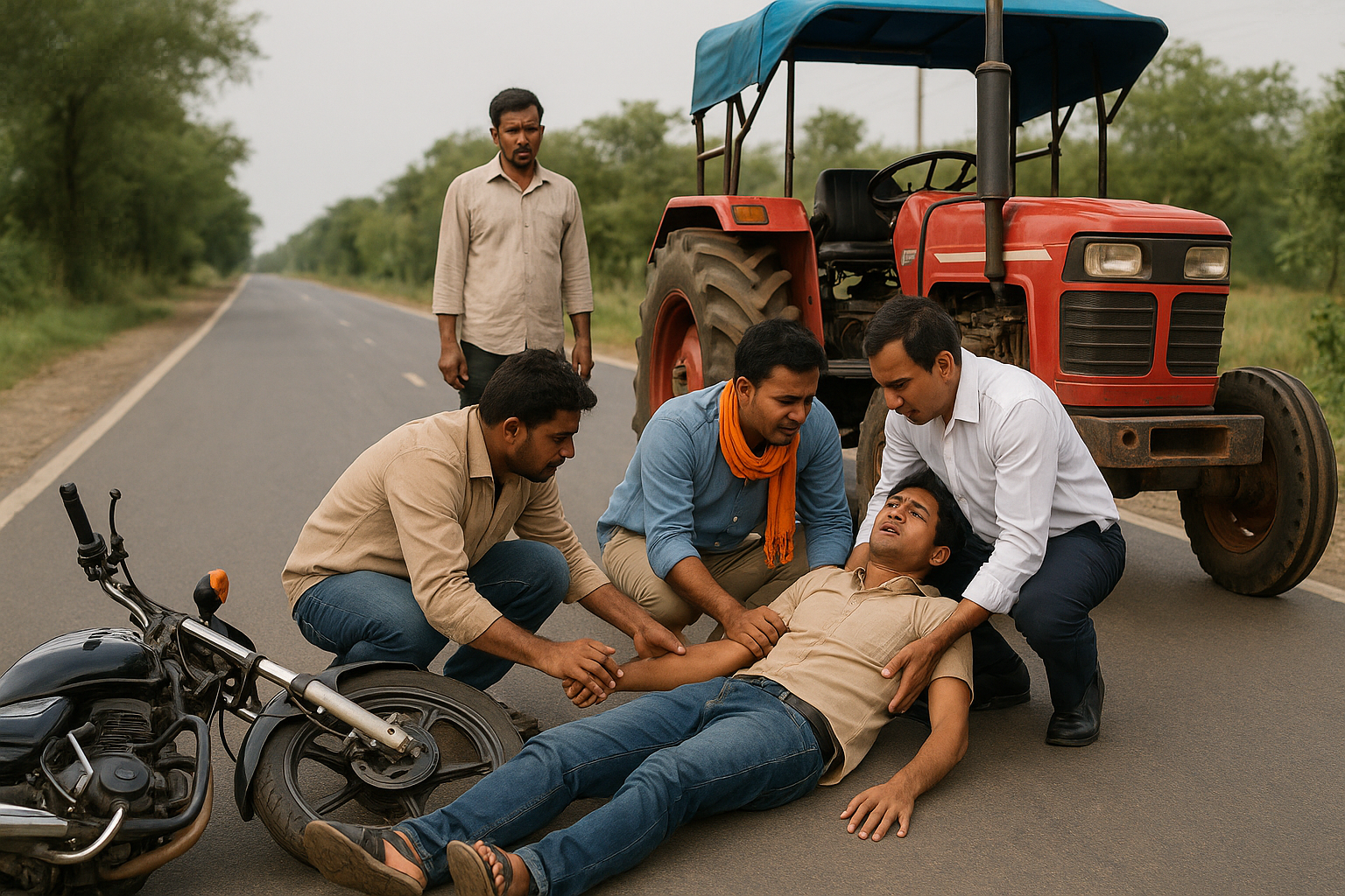 Bike and tractor collide, young man riding bike injured
